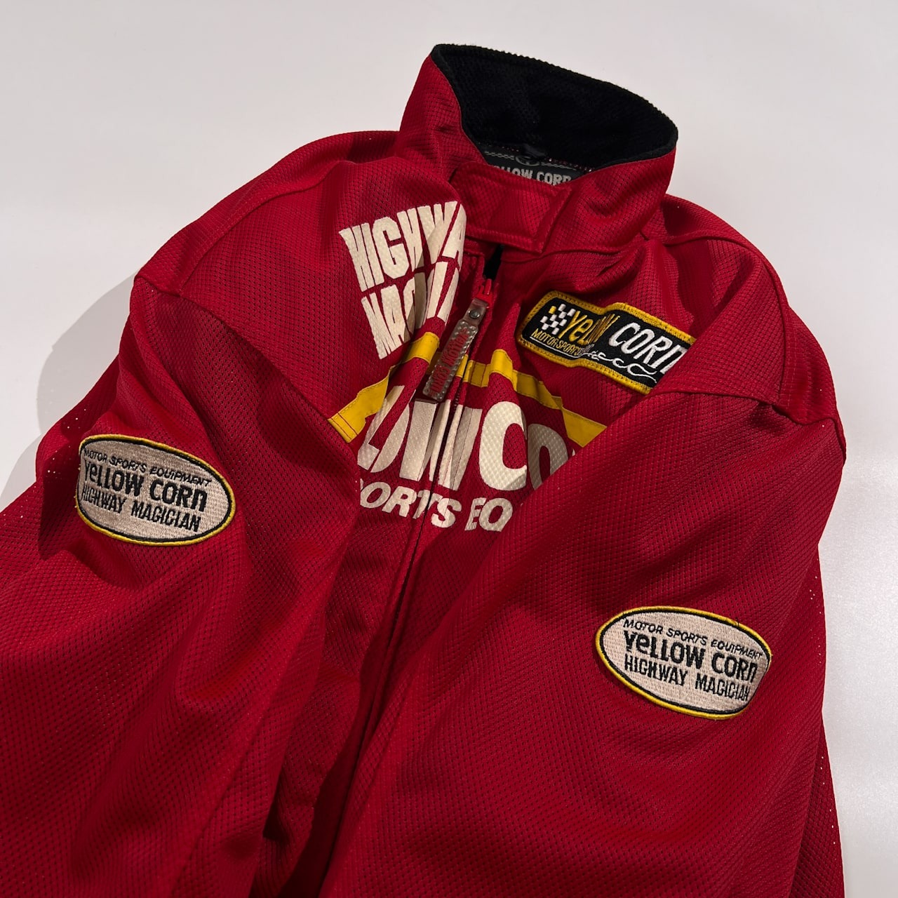 YELLOW CORN イエローコーン メッシュ ライディングジャケット LL /レッド系 HIGHWAY MAGICIAN バイク ウェア プロテクター入り