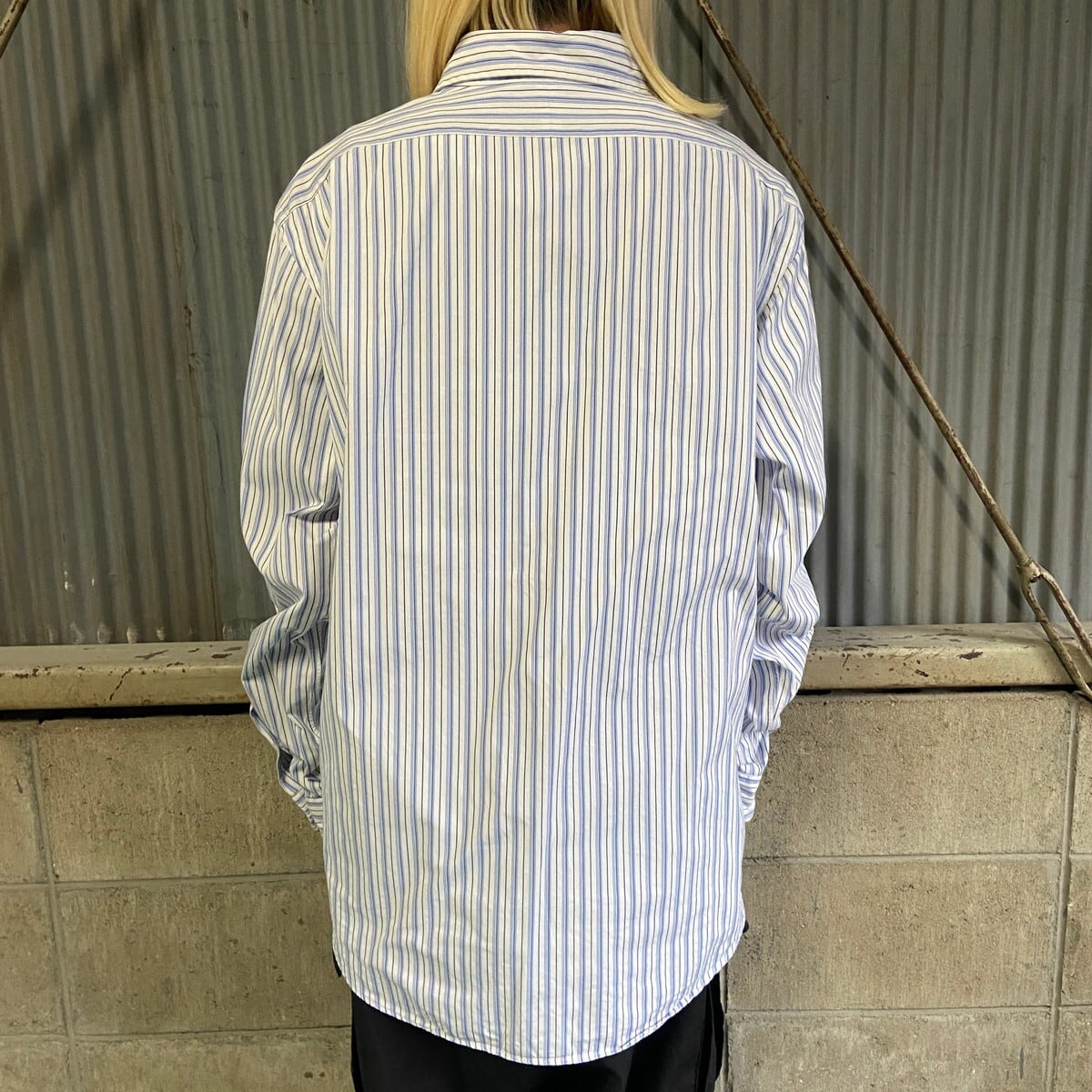 Polo Ralph Lauren XL 長袖ポロシャツ 青白ストライプ ポロ ラルフローレン POLO RALPH LAUREN シャツ 長袖 ストライプ