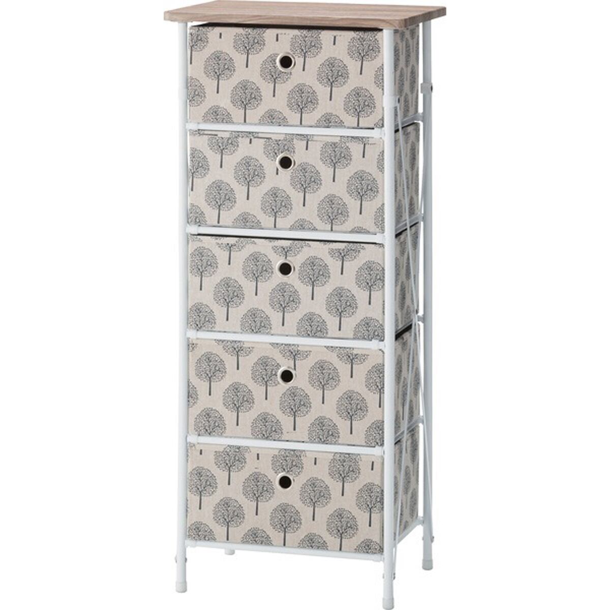 組み立てチェスト LFS-655BE LFS-655GY 5段 簡単 ツリー柄 木 収納 服 スリム 北欧 おしゃれ ナチュラル かわいい カントリー ベージュ グレー