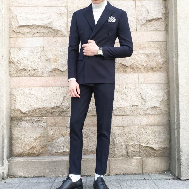 予約販売】メンズ セットアップ スーツ 無地 シック ダブル 男前