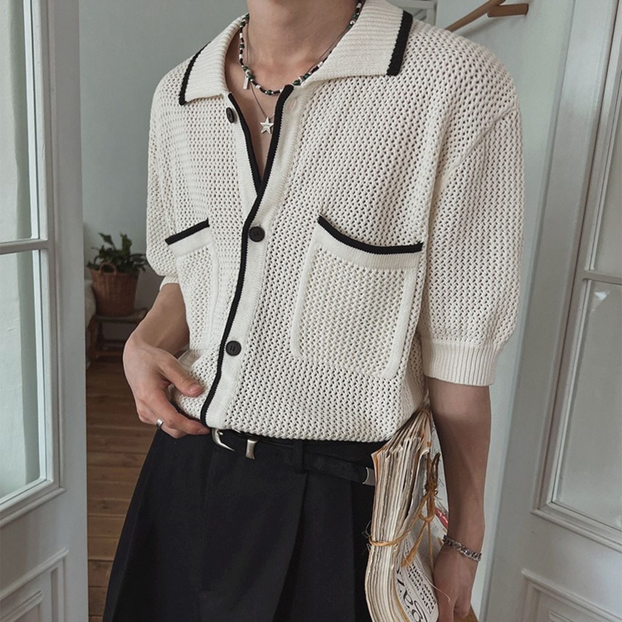 Breathable knit short-sleeved loose T-shirt(MT1301)