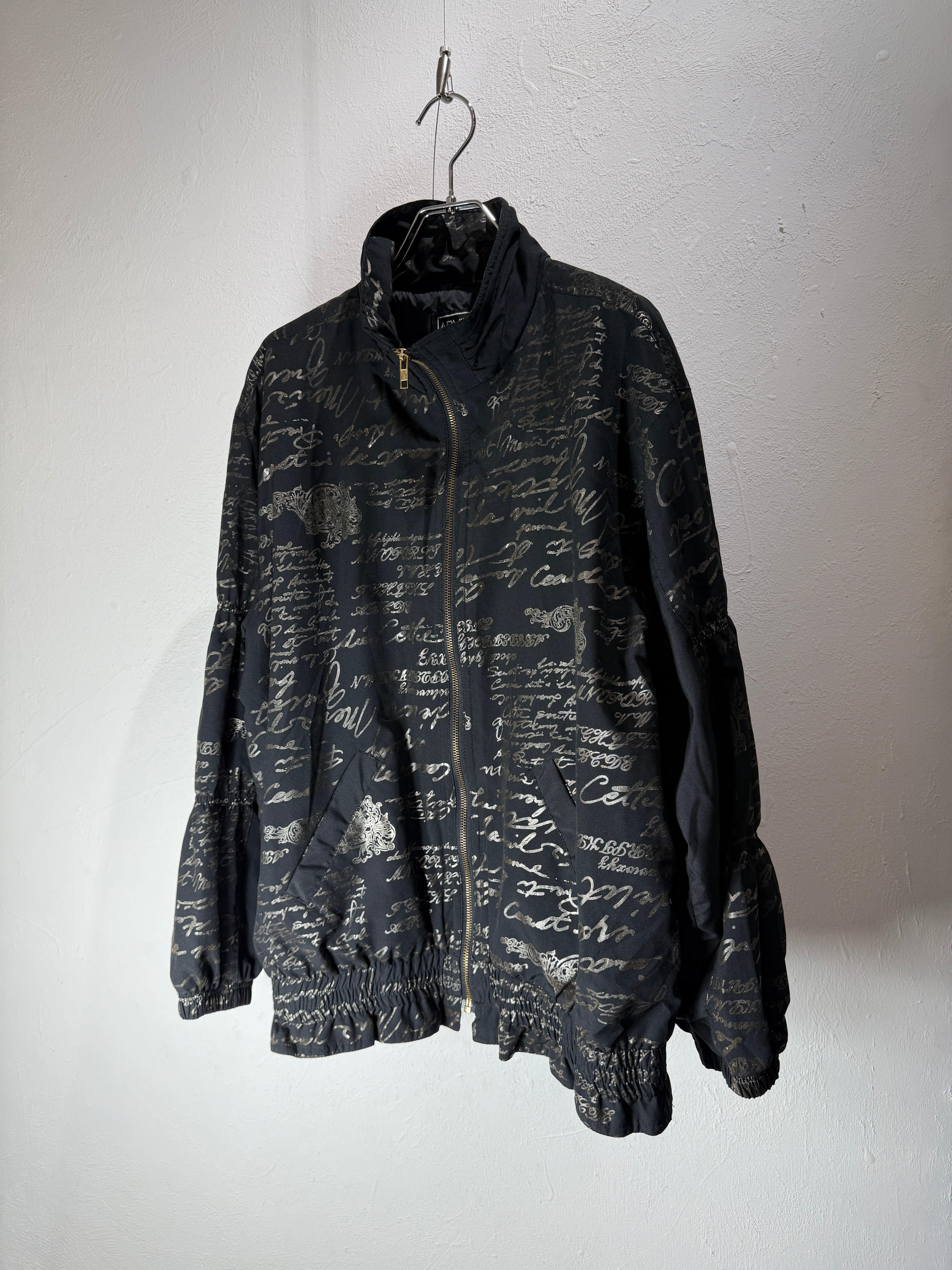 90s antique gold script design zip jacket