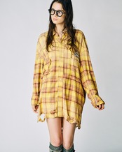 ケミカルチェックダメージシャツ (YELLOW)　CQ-49044