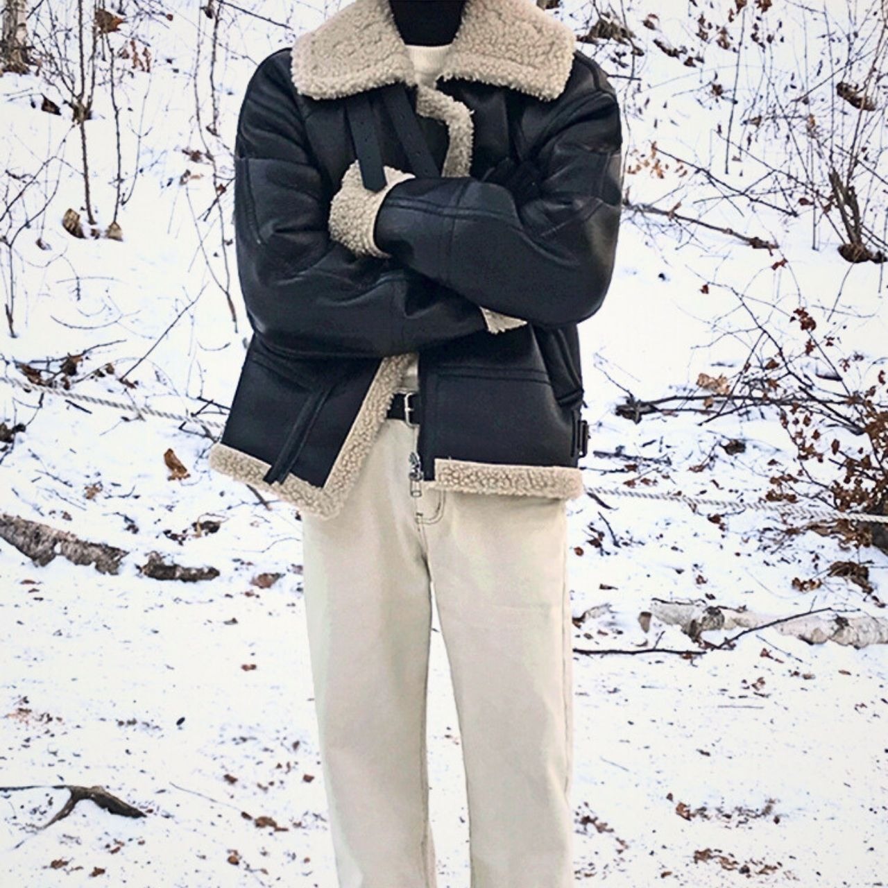 フェイクボアレザーネックベルトブルゾン　1008