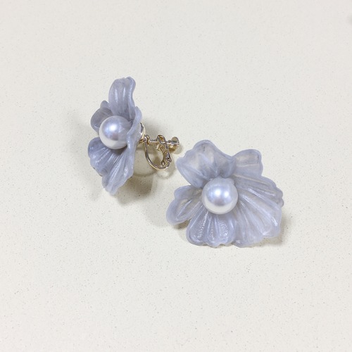 EARRINGS || 【通常商品】POTTERY STYLE FLOWER EARRINGS || 1 PAIR || GRAY || FCF180