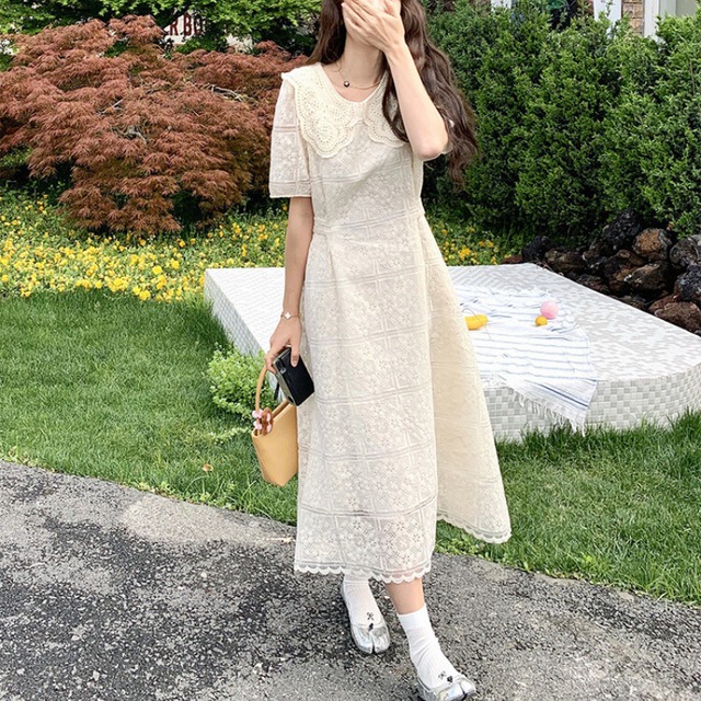 フレンチレースAラインワンピース　11121