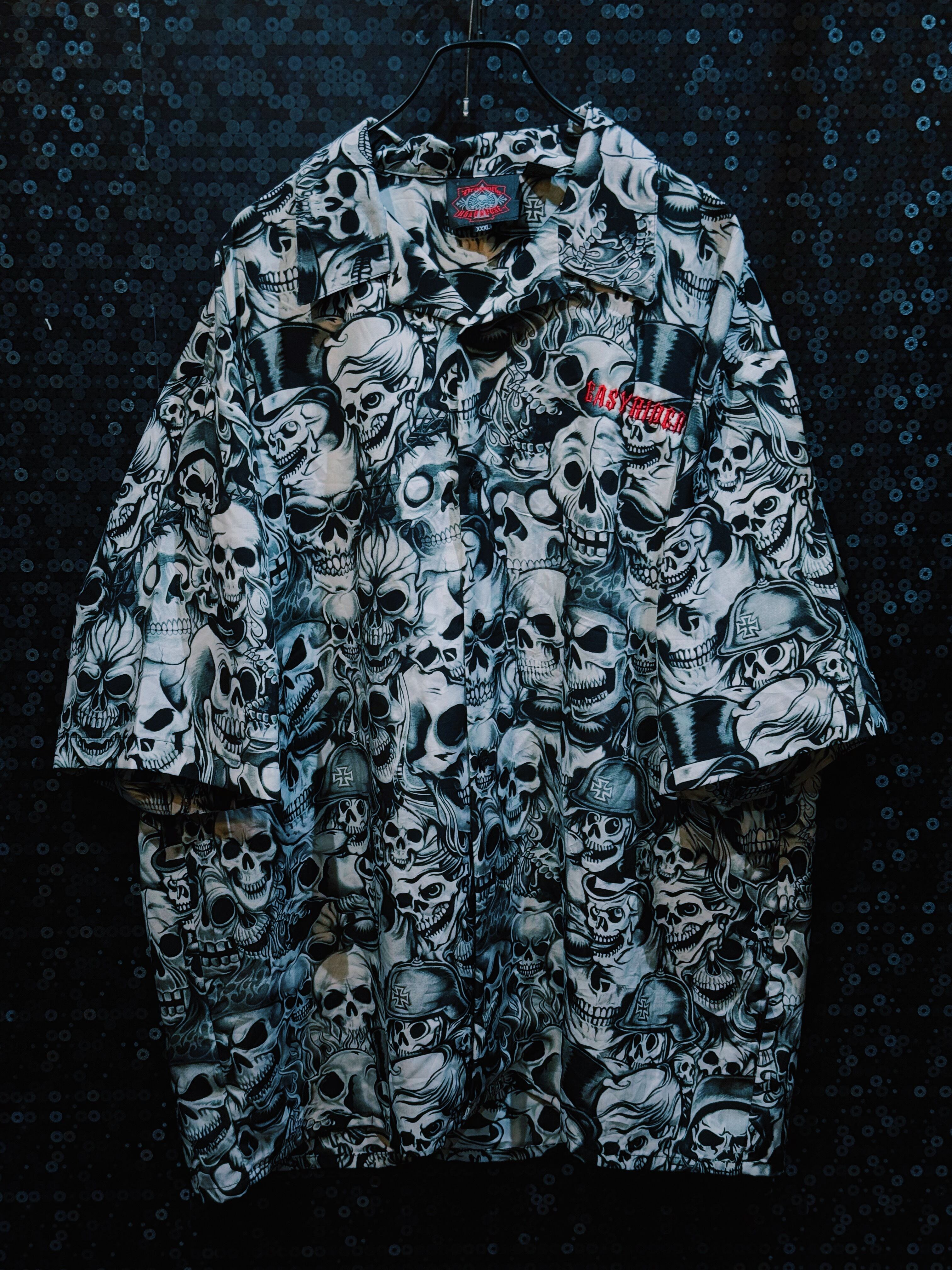 【ÆIEM】"Dragonfly Roadhouse"vintage Full Skull Pattern half sleeve Shirt