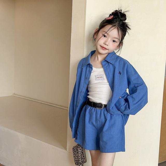【セット】スラブコットン長袖シャツショートパンツ上下セット - 7