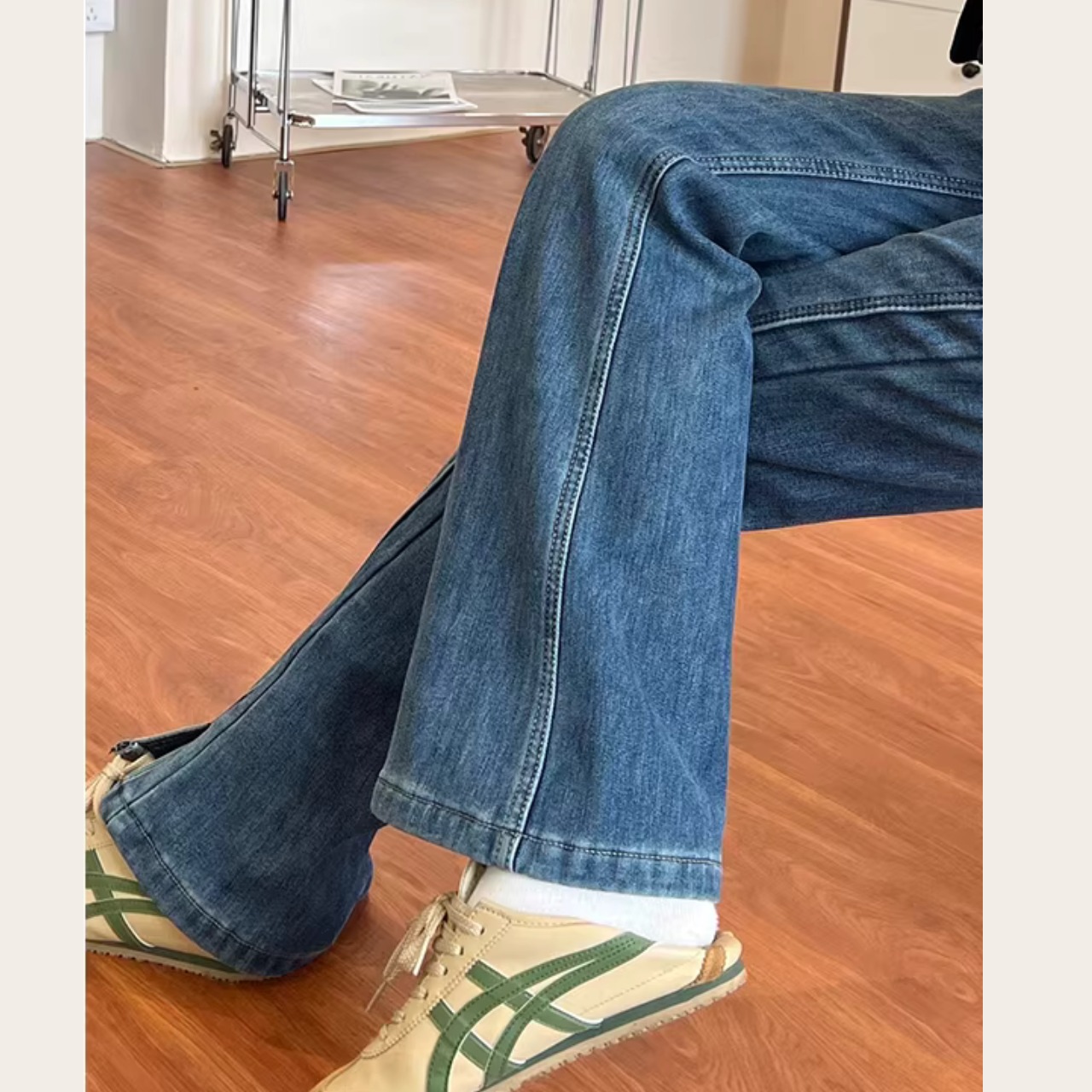 スリット フレア デニム ロング丈 パンツ 00056・画像4