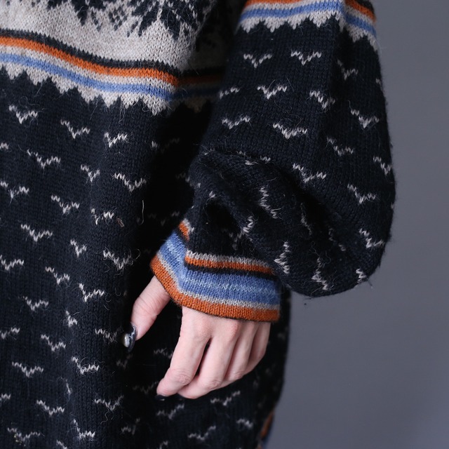 XXL over silhouette alpaca good fabric half-zip knit pullover