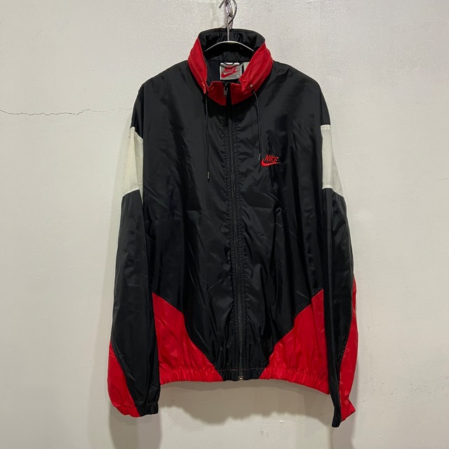 90s NIKE ナイロンジャケット 銀タグ 切り替え配色 黒 赤 白 L