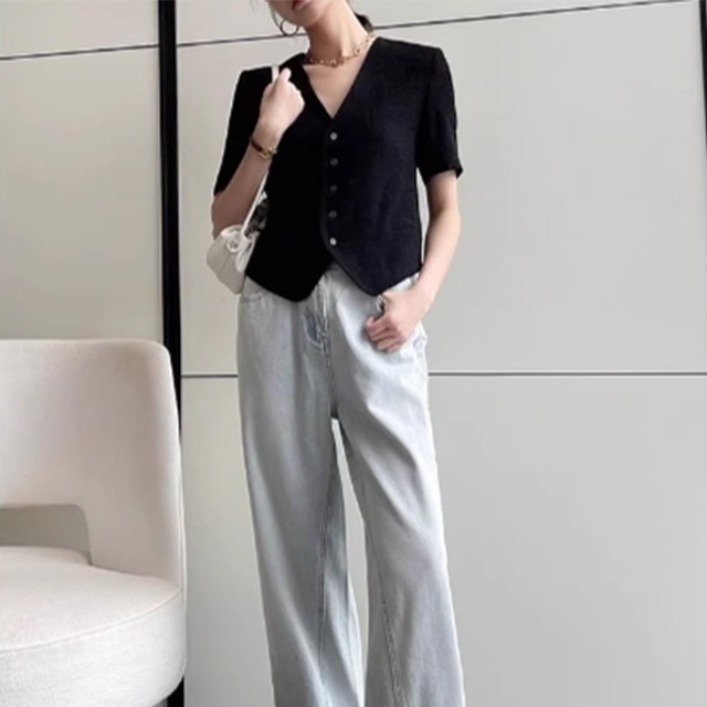 V neck short sleeve jacket　10564