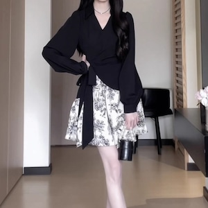 2種/カシュクールリボンモノフラワーワンピ ・70809 2種/カシュクールリボンモノフラワーワンピ ・70809