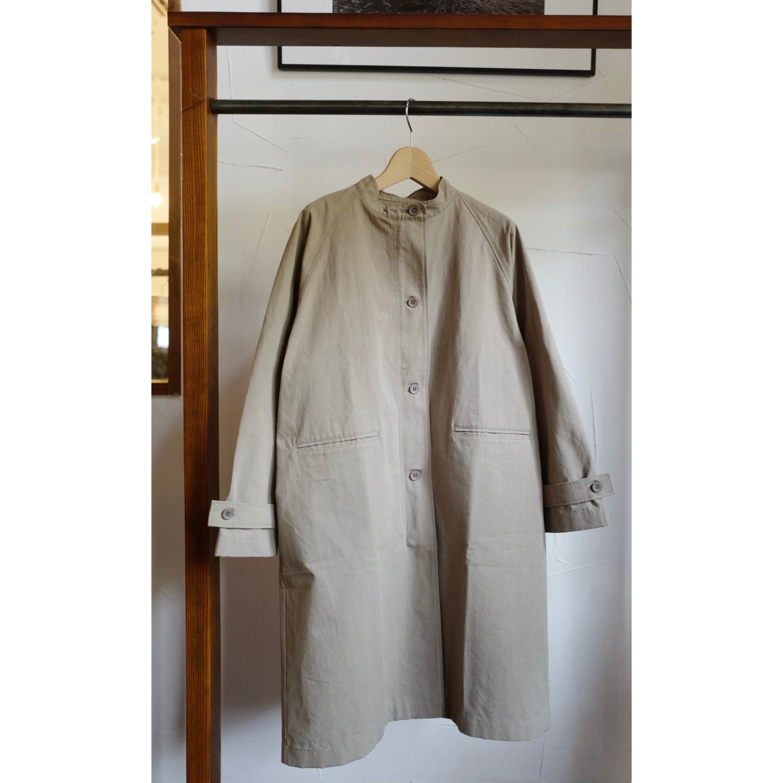evam eva ヘンプ混 コットン ライトコート グレージュ 羽織り サイズ2 evam eva ｜cotton hemp raglan coat（amber） | robin ASO