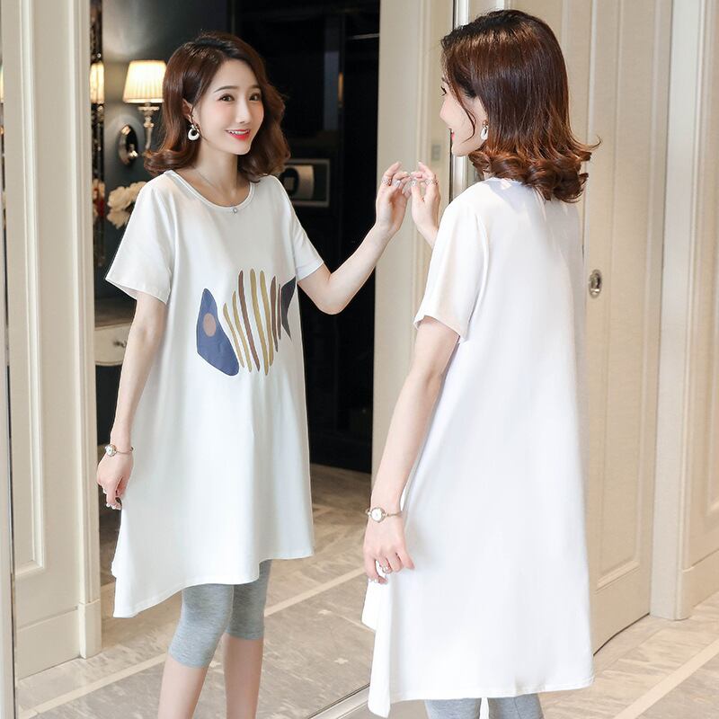 【新作】【送料無料】 マタニティウェア2020サマーファッション新しいスモールフィッシュプリントルーズTシャツ+ベリーリフトクロップドパンツマタニティスーツ-アリババ 夏物 expec233384775304