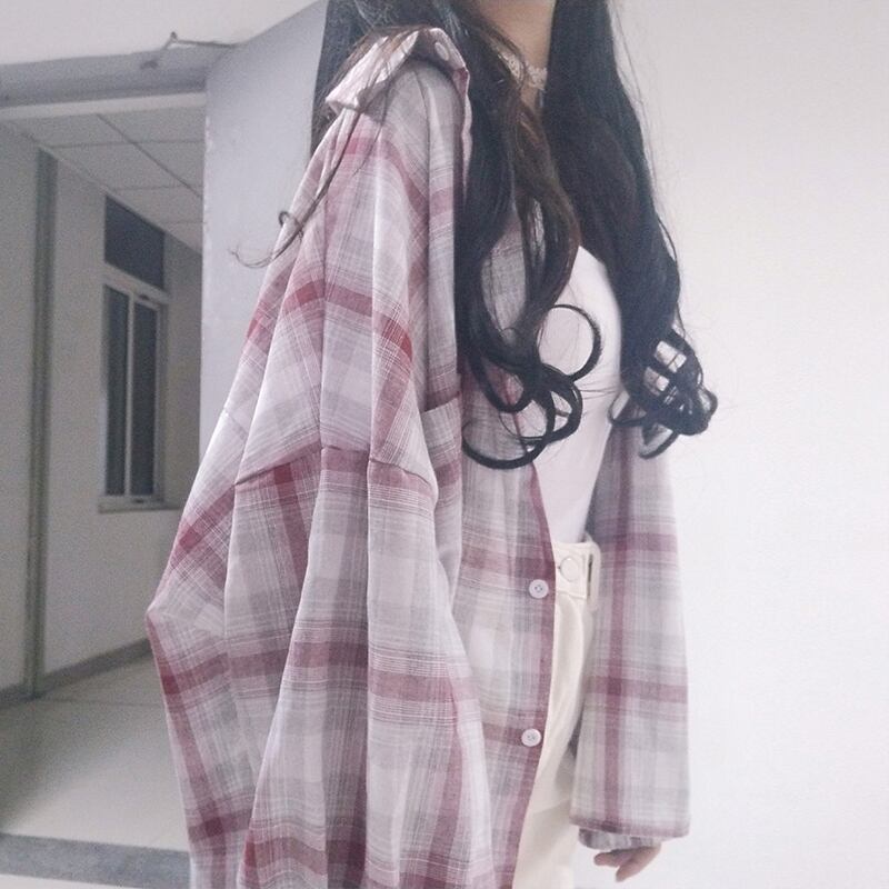 シャツ スプリング格子柄サマートップス ロング 春物 夏物 萌量不足98169582381