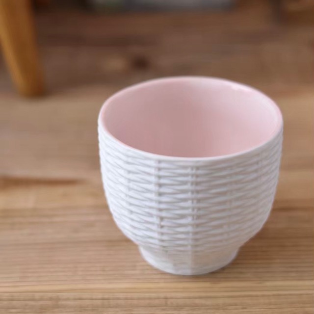 Trace Face Rattan Basket Cup Pink
