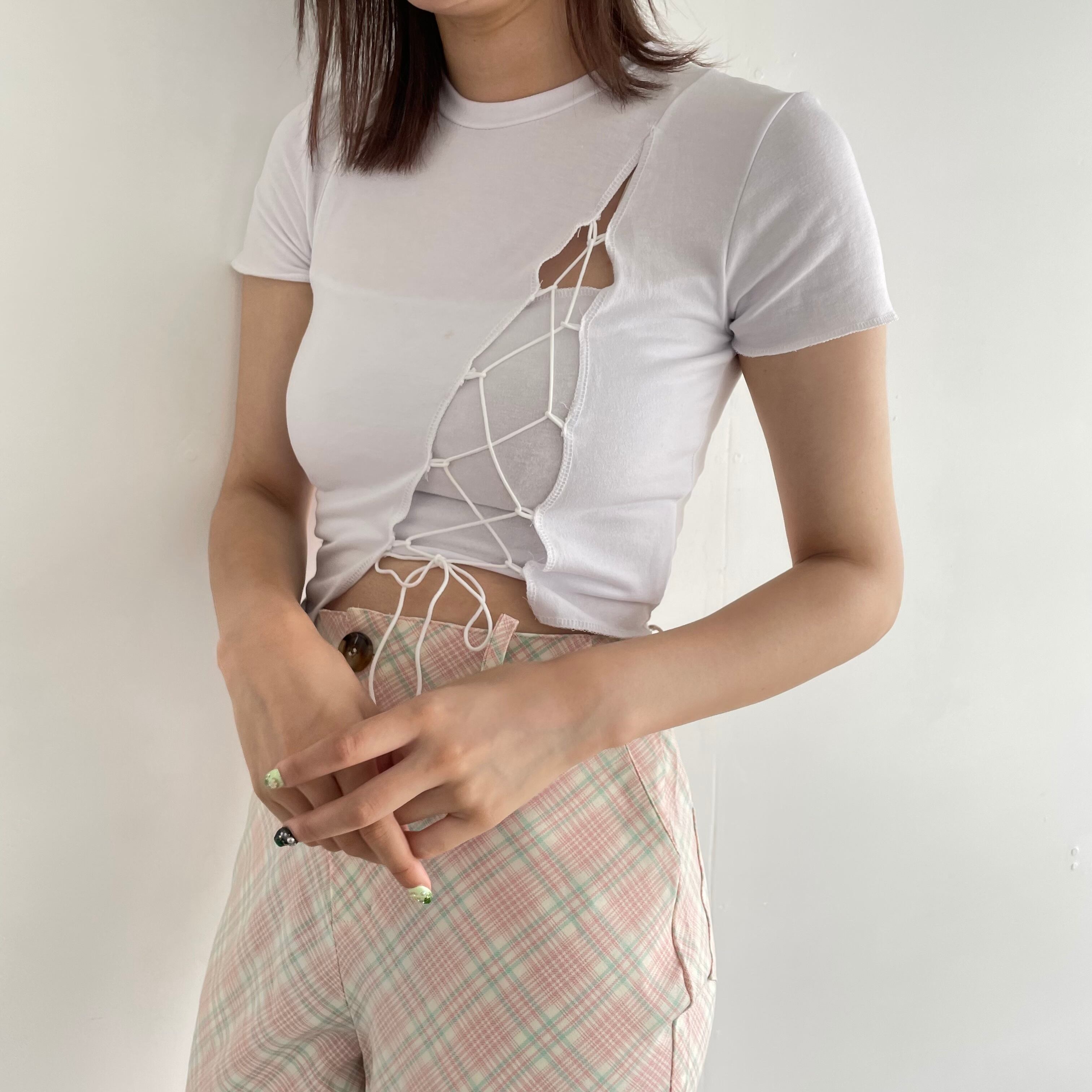 【Belle】lace up tops / white