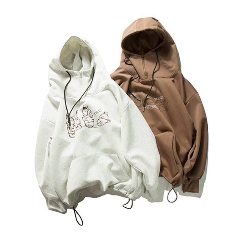 フード付きハーフジップアッププリントプルオーバー A18641