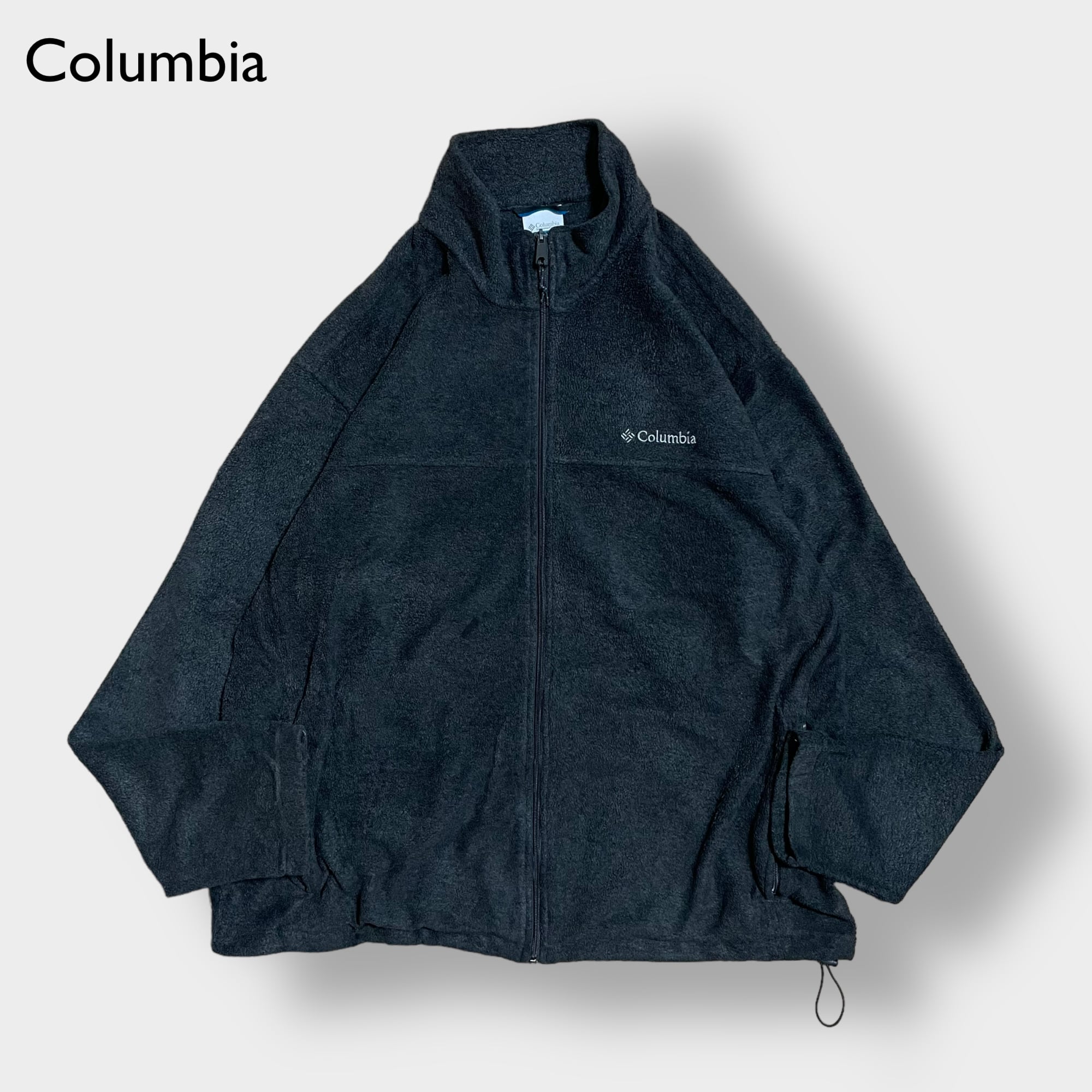 《希少》コロンビア Columbia☆ジップフリース 2XL 胸ロゴ ネイビー