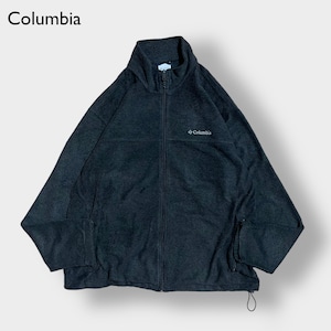 Columbia フリースジャケット 2XL ビッグサイズ ジップアップ フルジップ アウター コロンビア アウトドア ワンポイント 刺繍ロゴ ダークグレー US古着