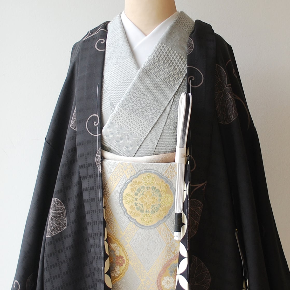 【袷羽織】墨色地 葵文様 袷羽織