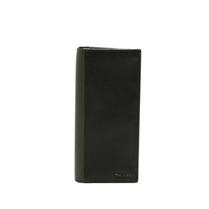 プラダ ロゴ 長財布 2MV836 ブラック グリーン サフィアーノレザー レディース PRADA 【中古】