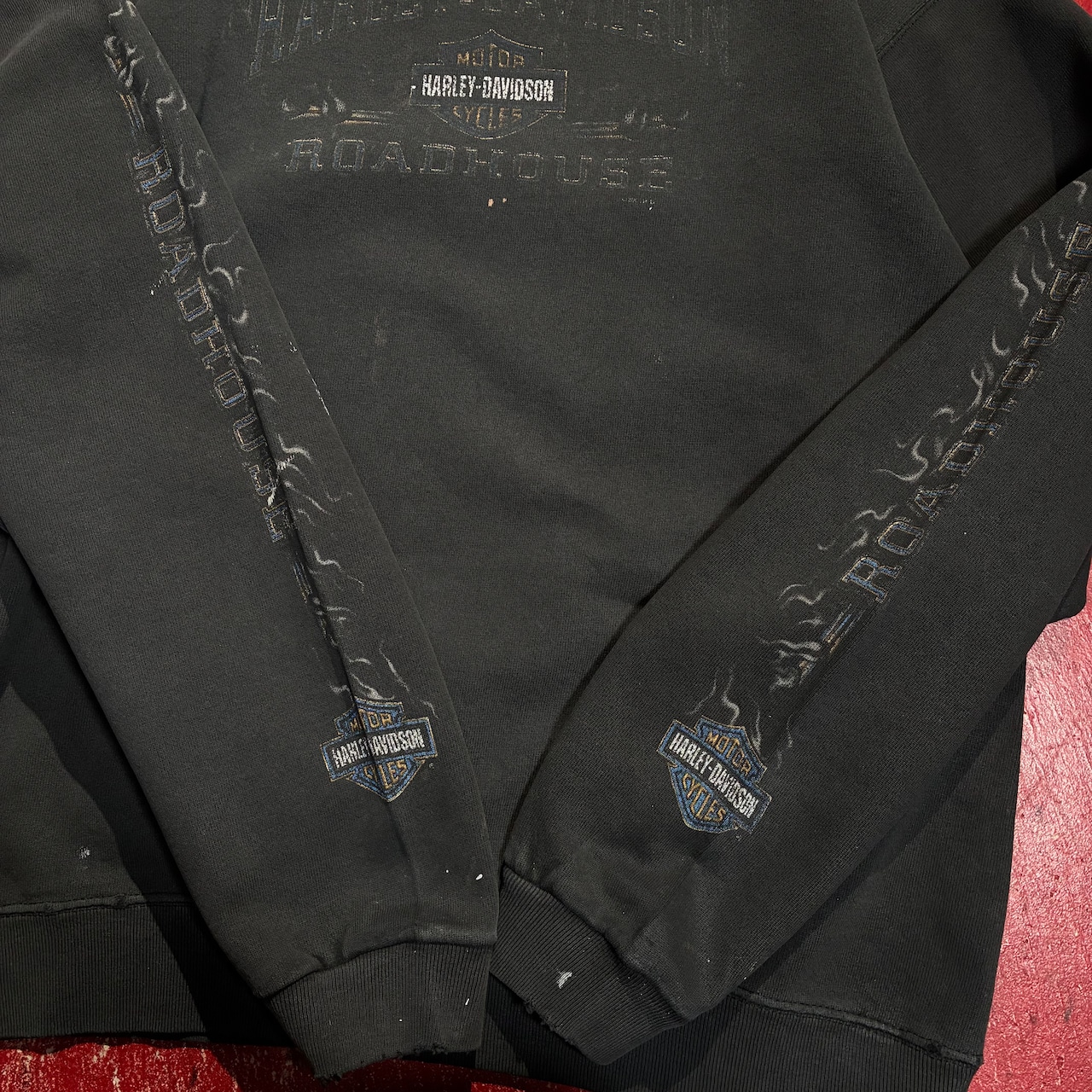 00s USA製 HARLEY-DAVIDSON スウェット 袖プリント フェードブラック