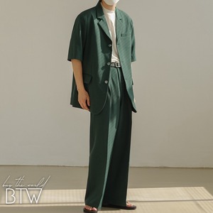 【韓国メンズファッション】ショートスリーブジャケット×ワイドスラックス セットアップ きれいめ シティ カジュアル 大人 BW2464