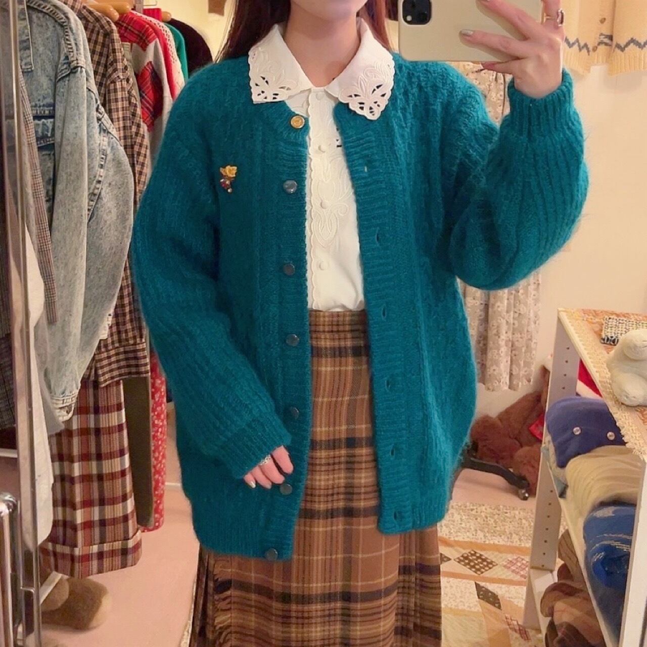 peacock green liner knit cardigan