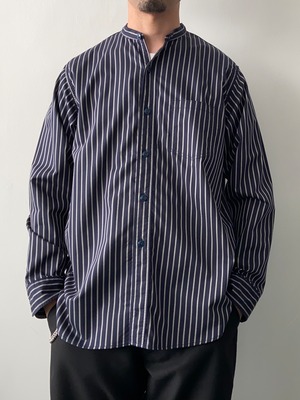 THE CORONA UTILITY / CS099 / NAVY 1 POCKET BAND COLLAR SHIRT / STRIPE LIGHT TWILL / NAVY×GRAY