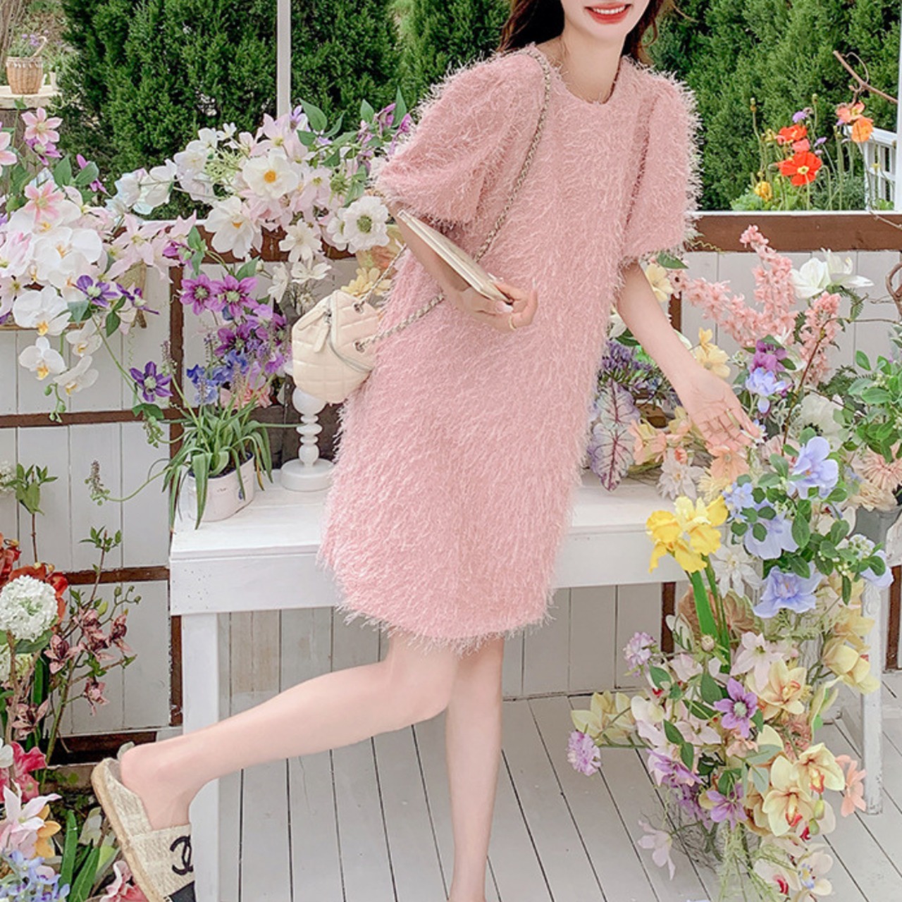 Pink Round Neck Fringed Dress 5070