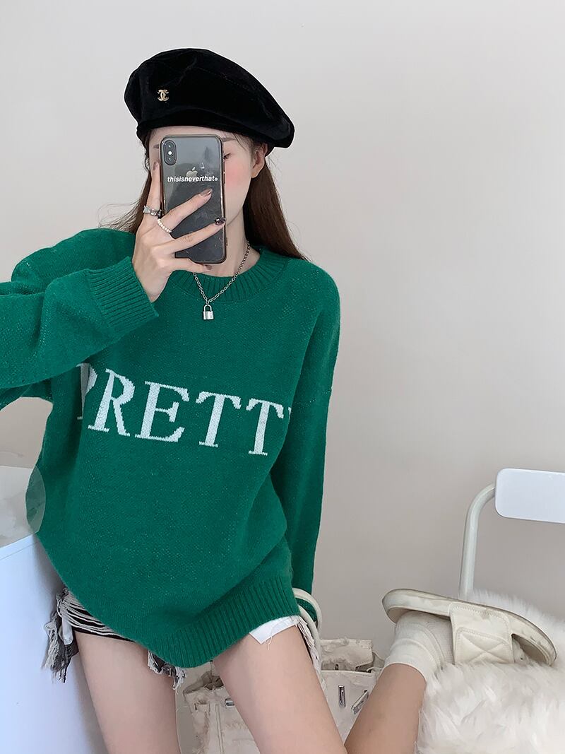 グリーンプルオーバー セーター オータムジャケット ロング 秋物 モンロー9850191244