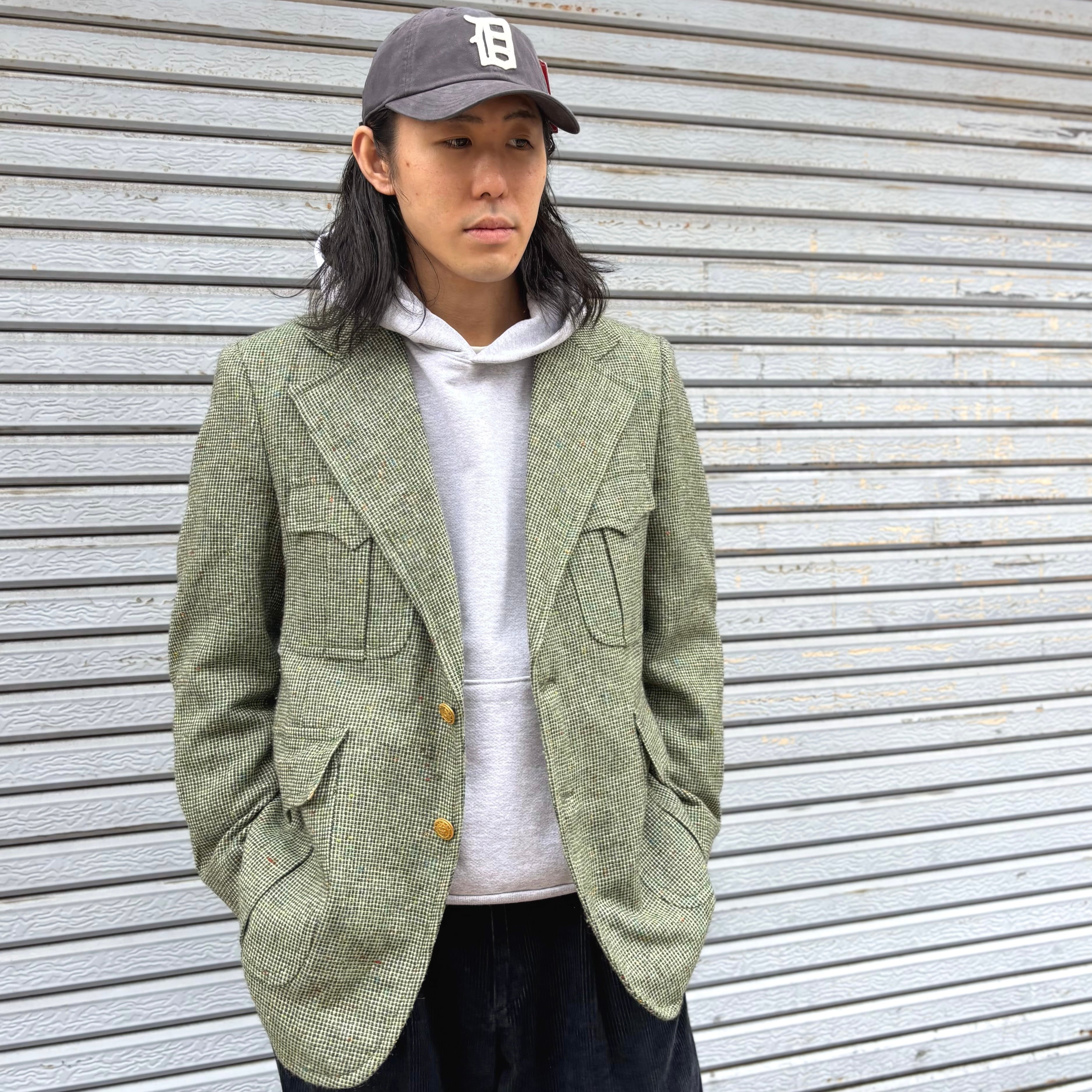 70's Nep Tweed Tailored Jacket XL程度 / サファリ ハンティング