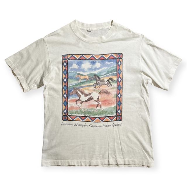 90s~ "Running Strong for American Indian Youth“  T-Shirts / "ランニングストロングフォアアメリカンインディアンユース” 袖裾シングル Tシャツ 商品名