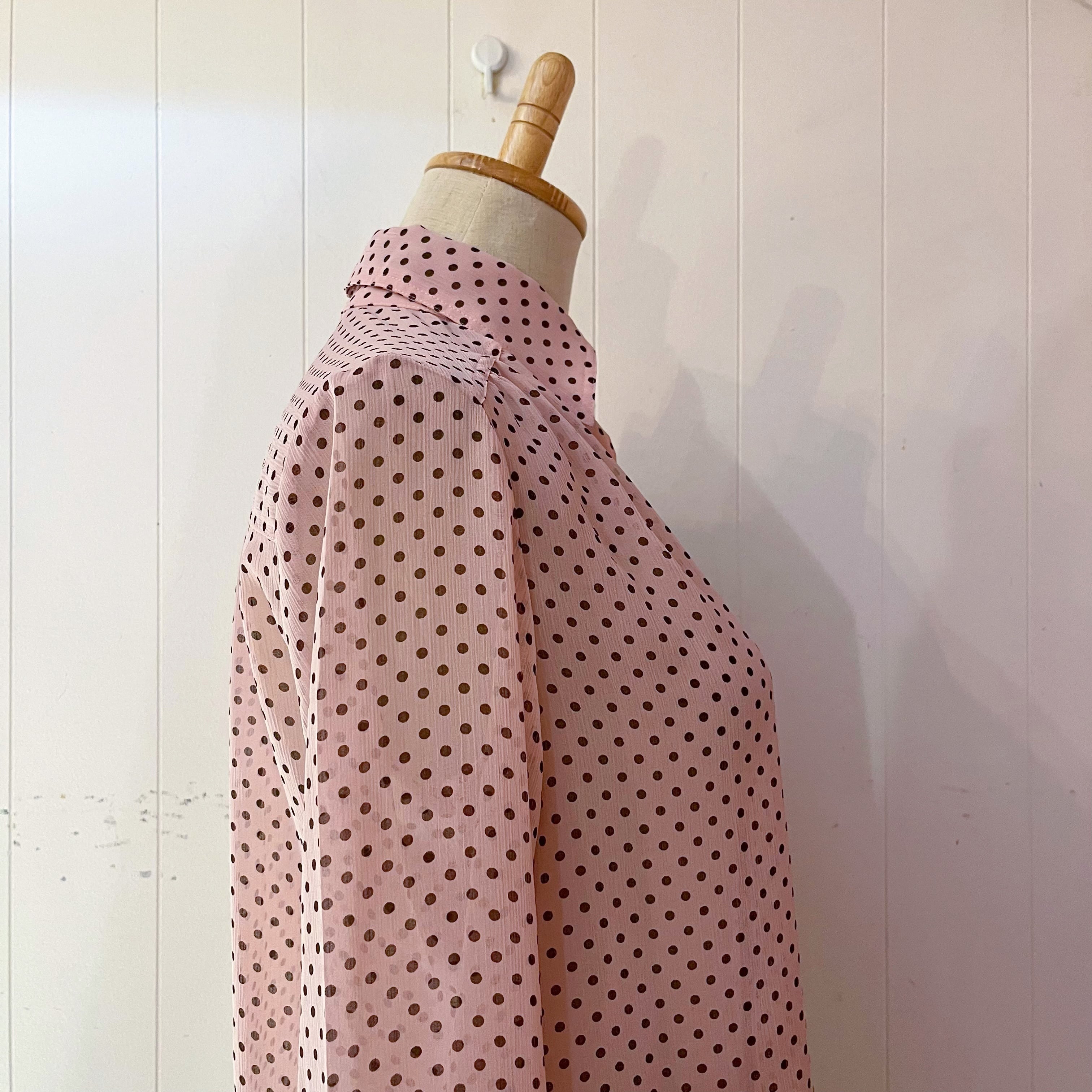 brown dot pink sheer blouse