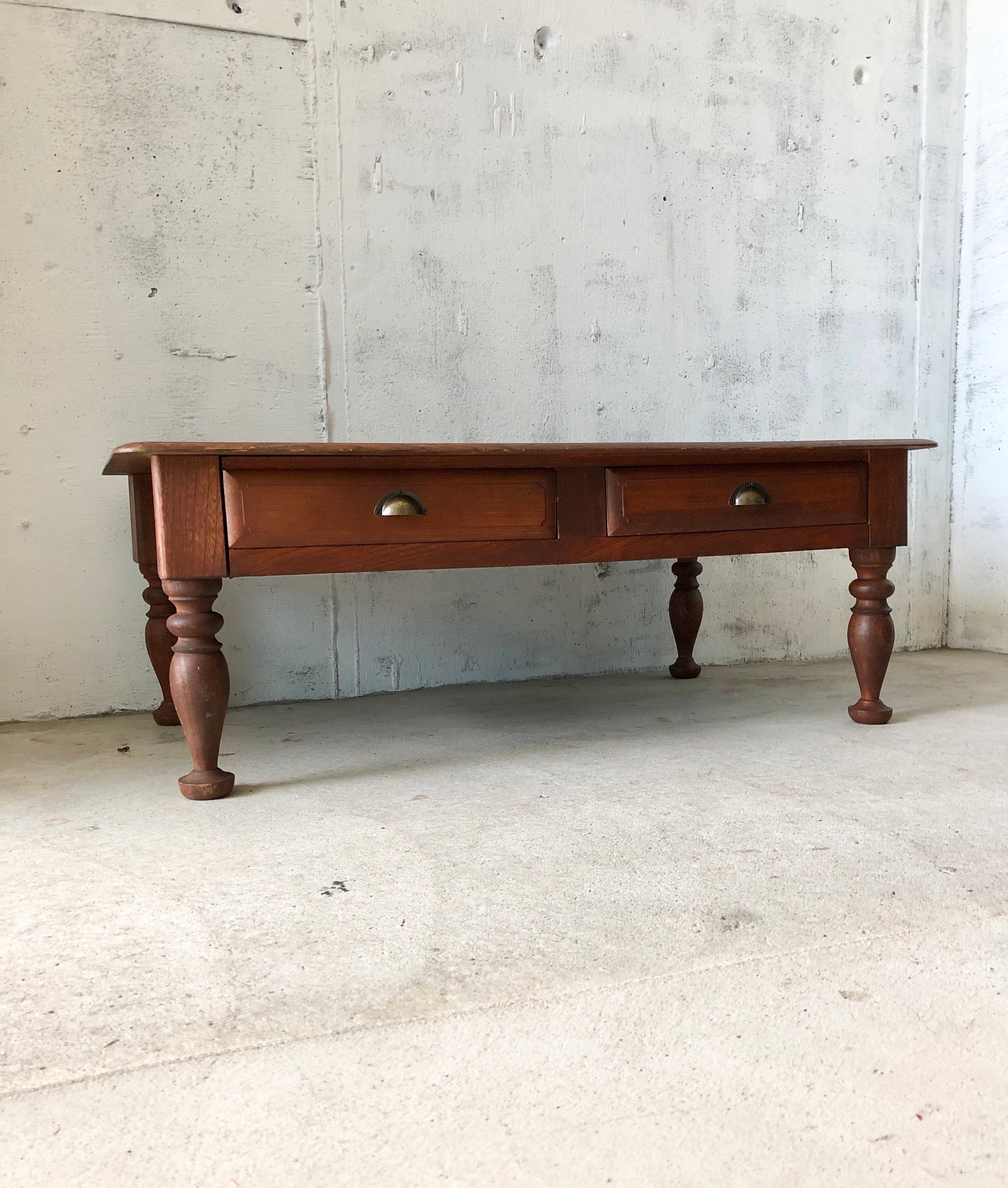 アンティーク　ろくろ脚　木製座卓 引き出し レトロ　アンティーク家具　木製家具 アンティーク ろくろ脚 木製座卓 引き出し レトロ アンティーク家具