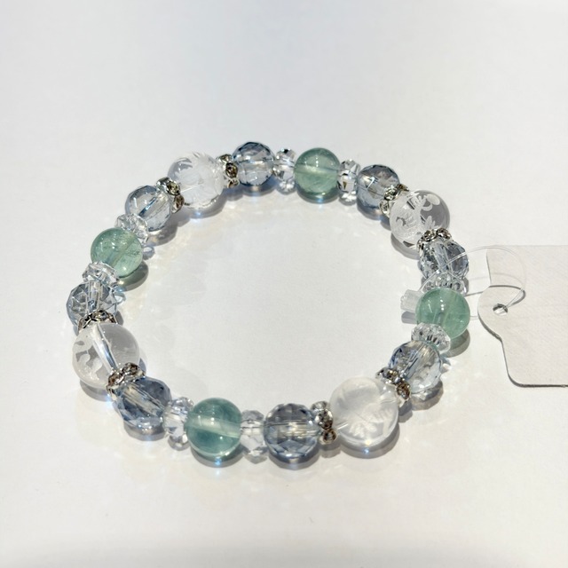 【四神の守りと彩りの癒し】水晶×フローライト デザインブレスレット 約3～10mm【BR9010】SK