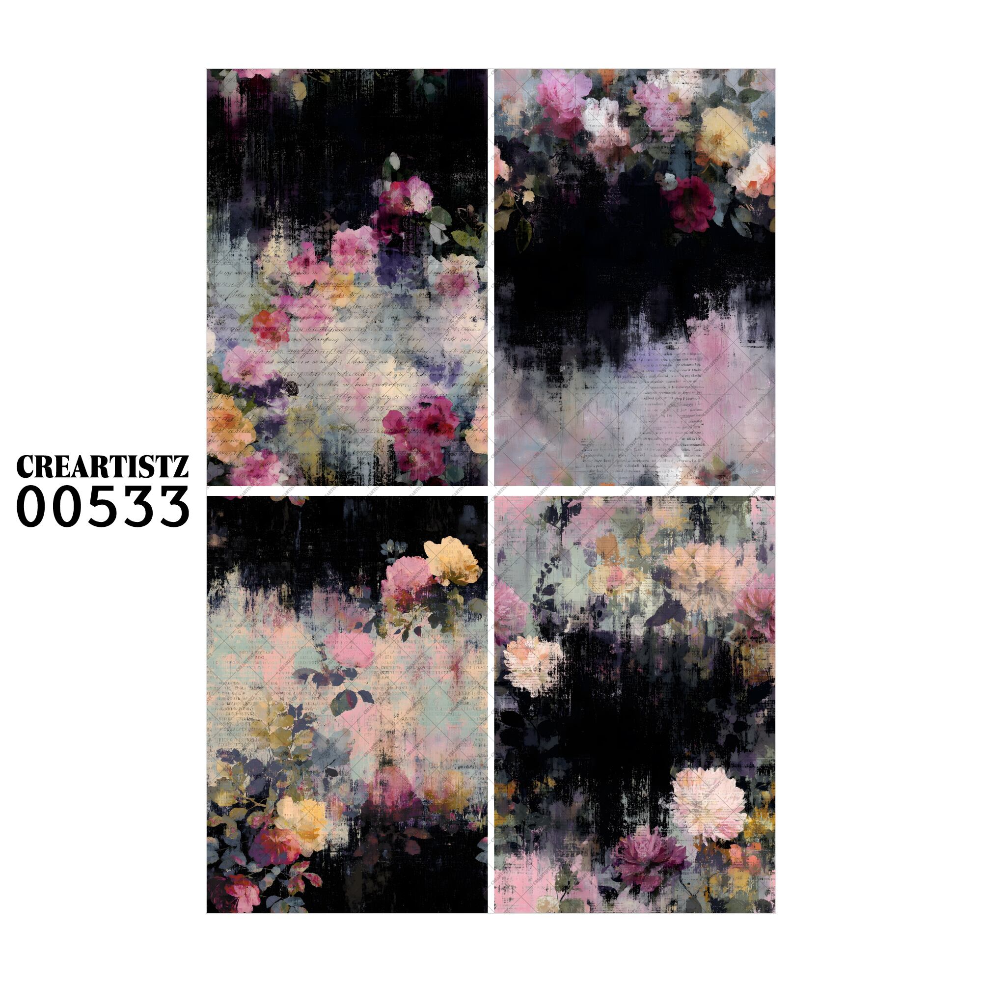 00533 背景 コラージュ素材 オリジナル 12枚セット (4種類×3枚) ペーパー/ステッカー CREARTISTZ