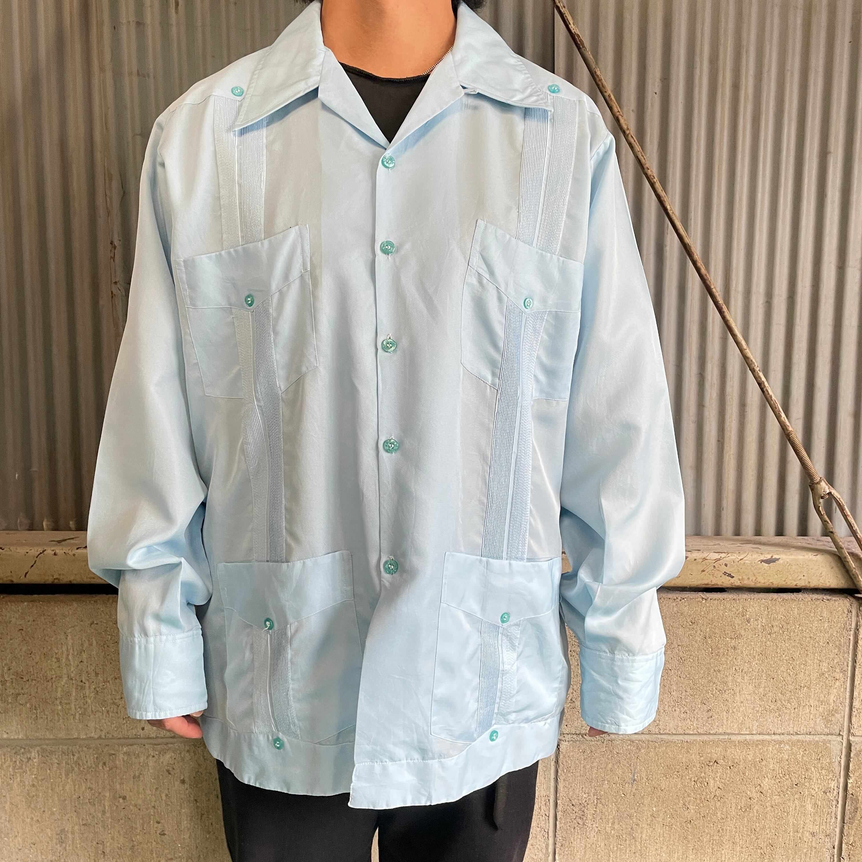 ビッグサイズ 70年代 Guaya Teca 長袖 オープンカラー キューバシャツ