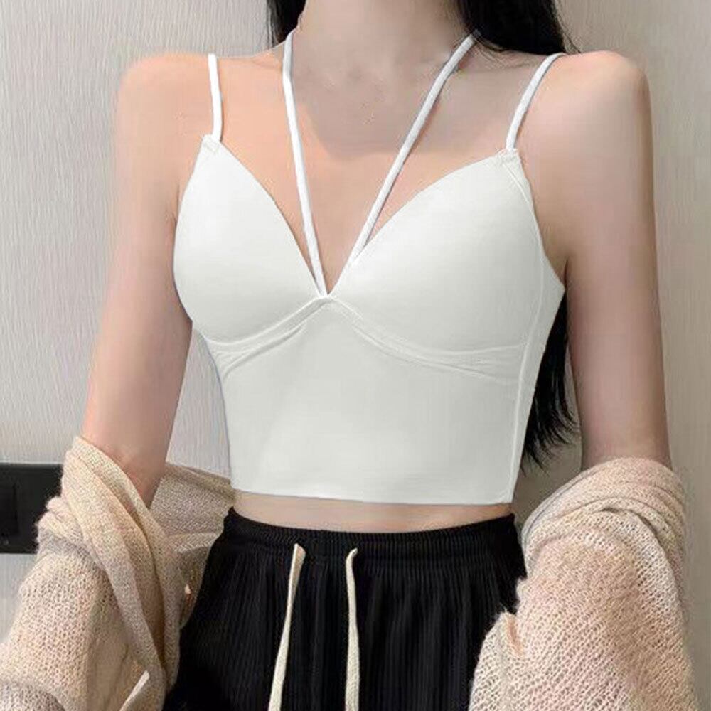 ホルターネック キャミソール レディース 韓国 春夏秋 カップ付き インナー おしゃれ 大人 きれいめ シンプル へそ出し 肌見せ 重ね着 ショート丈 ハーフトップ 大人可愛い 大人女子