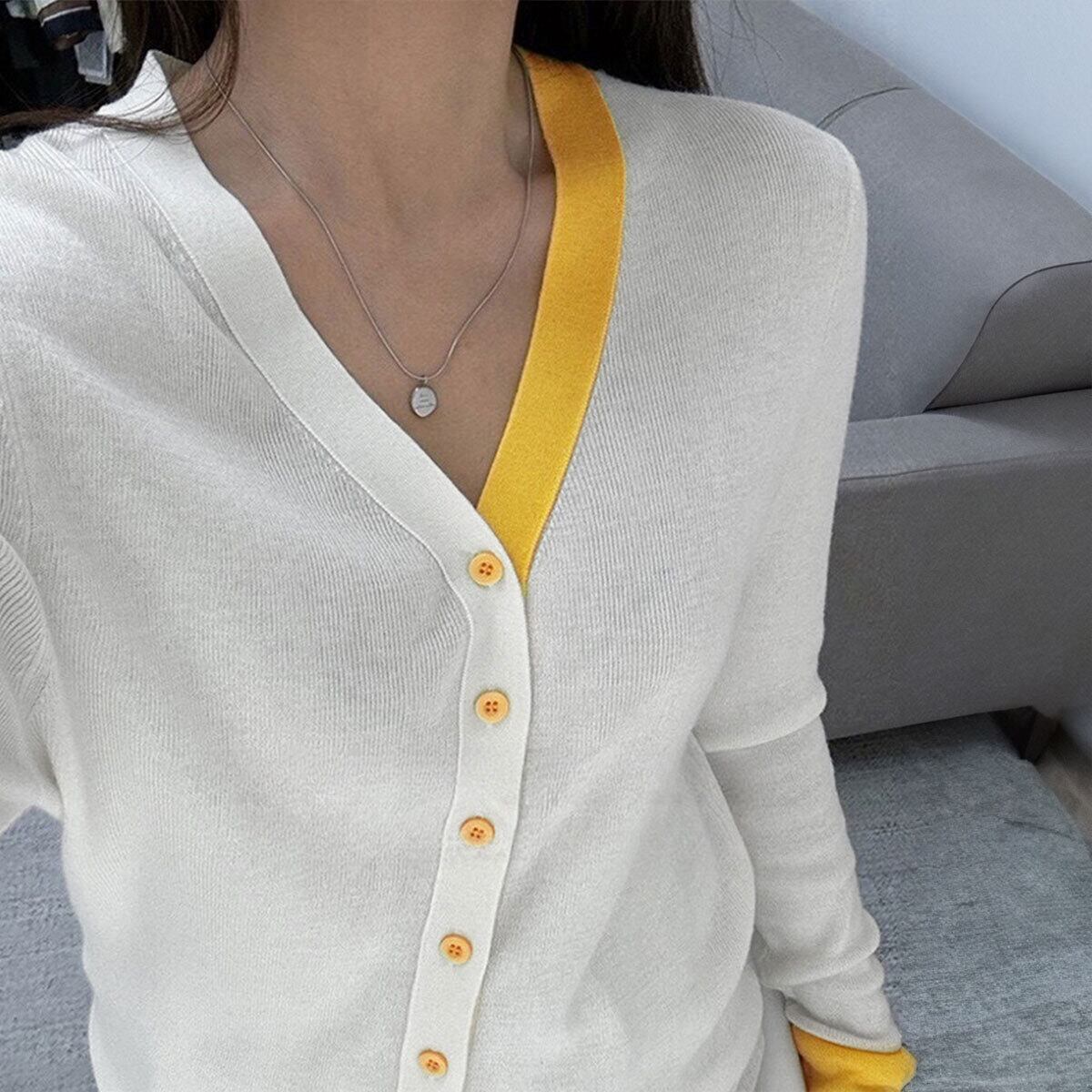 ニットカーディガン バイカラー 長袖 レディース 秋冬 韓国 レイヤード おしゃれ 大人 かわいい きれいめ 羽織り 重ね着 リブニット カジュアル 大人可愛い 大人女子