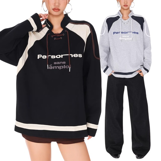 American retro style, relaxed drawstring hooded knit sweater (NC204)