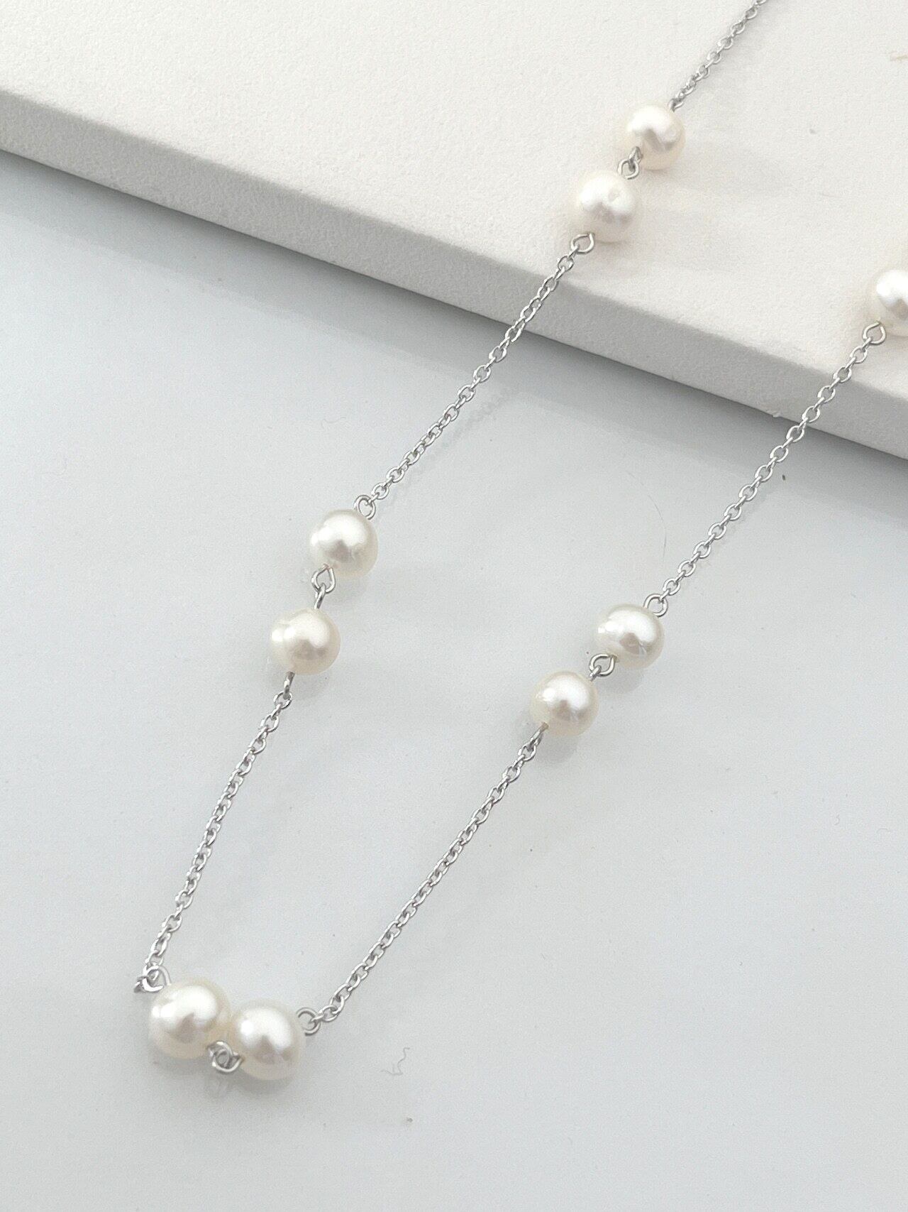 真鍮ロングネックレス｜淡水バロック真珠6mm×14粒 ロングパール