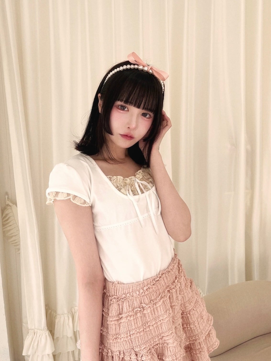 lace layered tops-WHITE