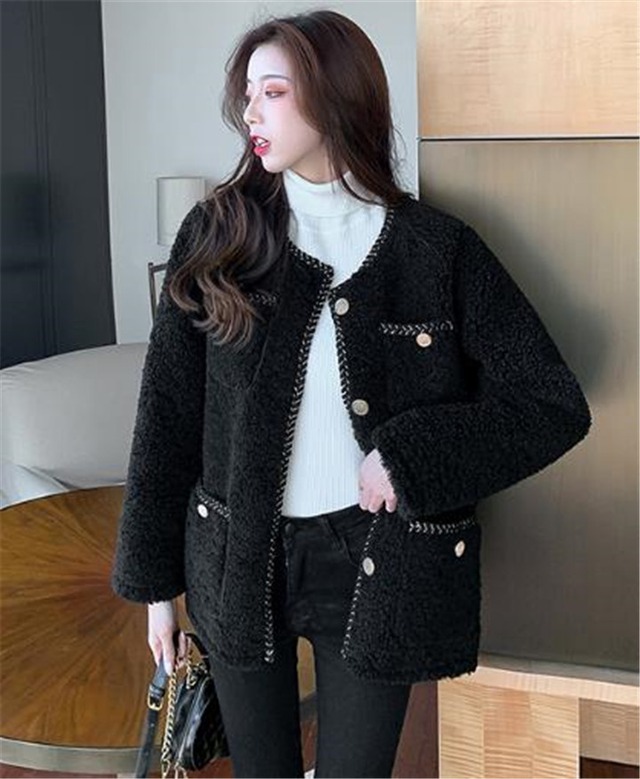 子羊の毛 長袖 レディース 短いスタイル ライトラグジュアリー 暖かい 厚手 裏起毛