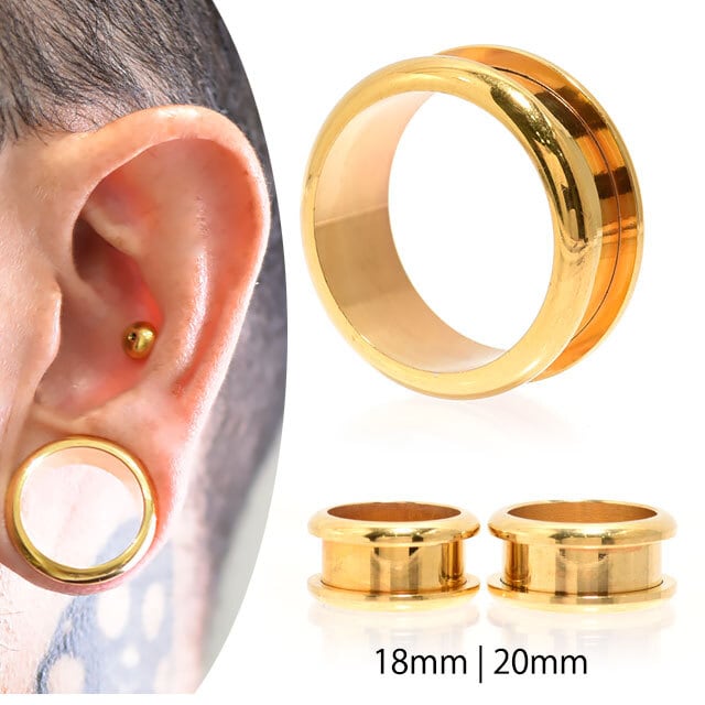 ボディピアス 18mm 20mm ゴールド ラウンド トンネルピアス 拡張ピアス