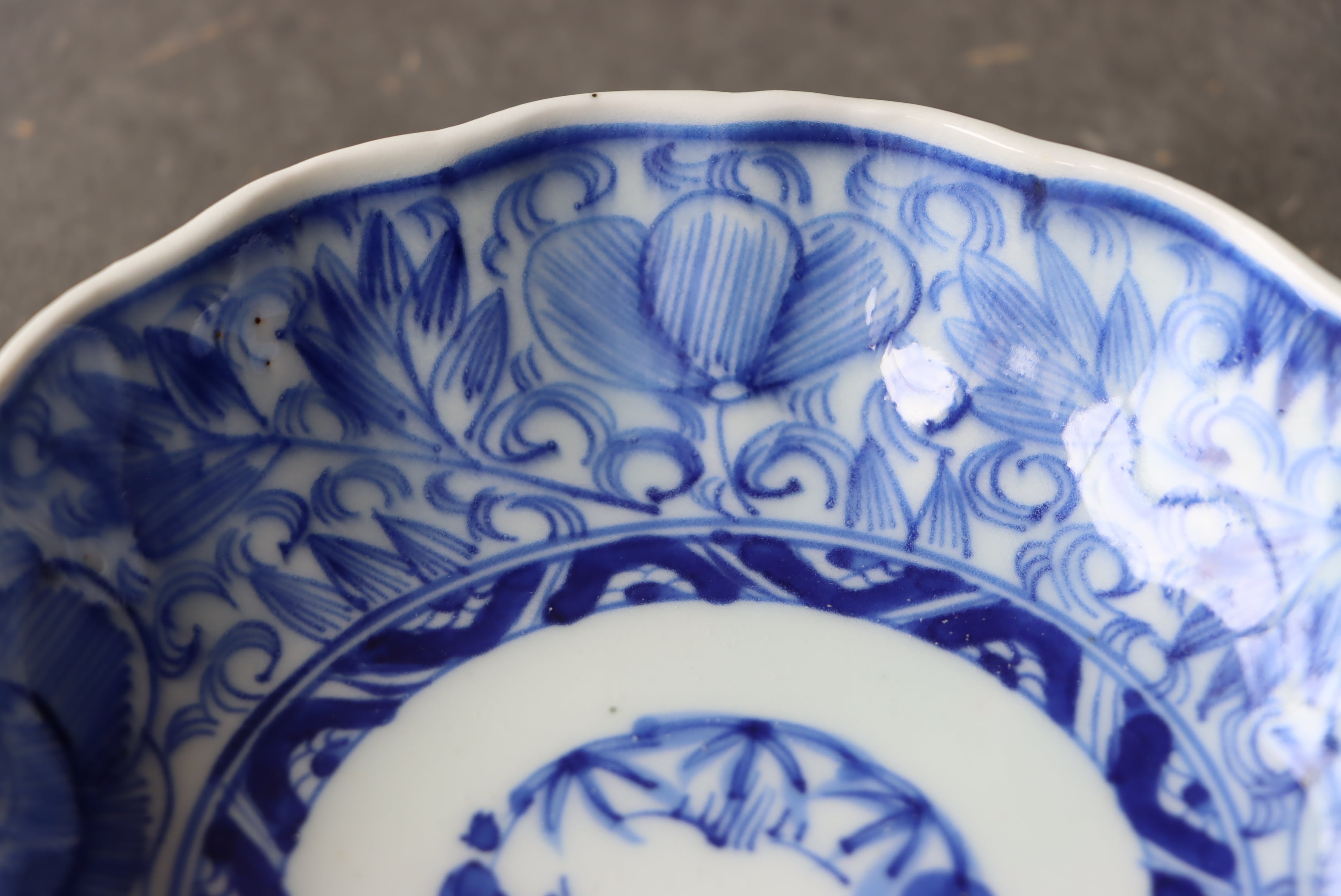 伊万里焼 染付 線描 花文 膾皿/Imari 
