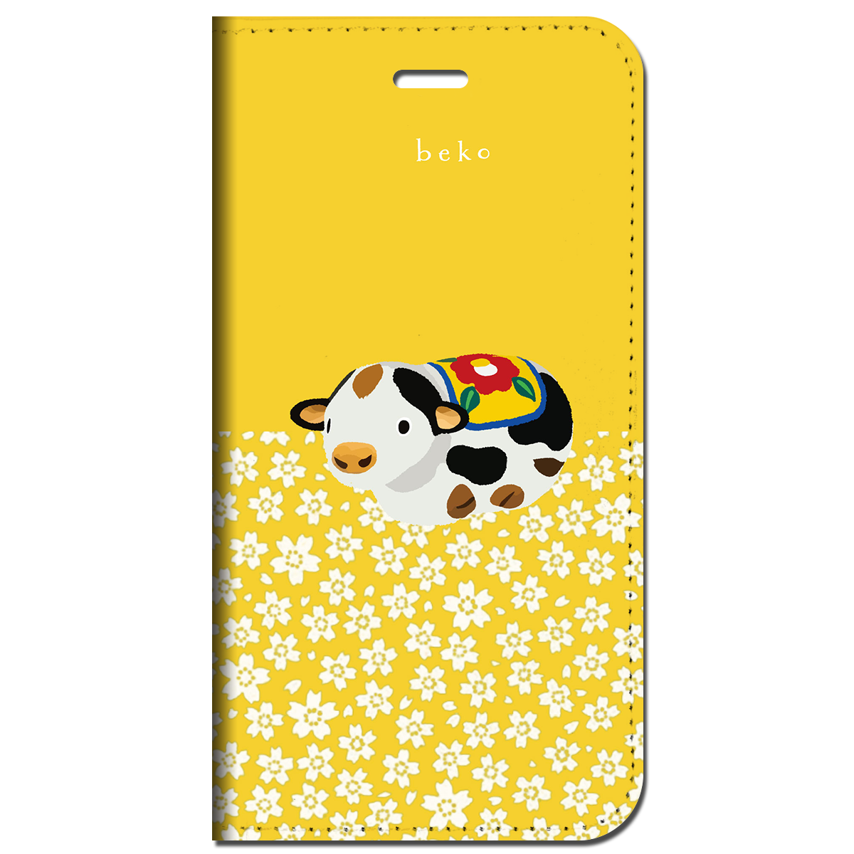 iPhone対応 スマホ 手帳型ケース ウシさん イエロー イラスト キュート 動物 牛 【iPhone17 / iPhone16 / iPhone16e / iPhoneSE 他 iPhone各機種対応】 st61