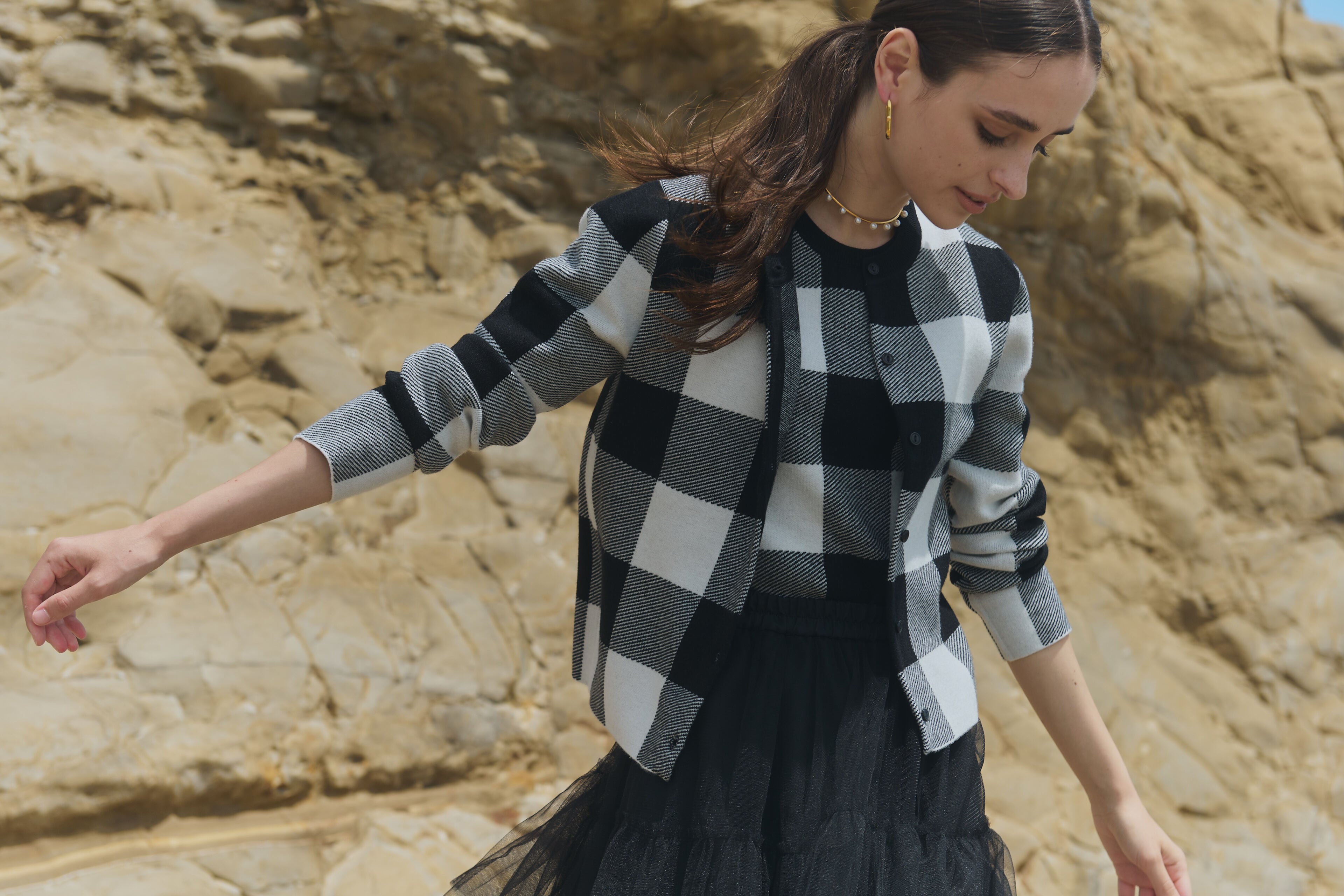 【未使用】bluelea ⭐︎Block check knit ensemble Block check knit ensemble | Bluelea